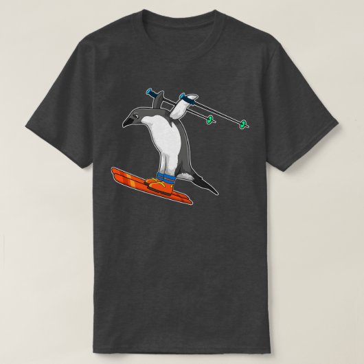 Pinguin als Skijumper mit Ski T-Shirt (Design vorne)