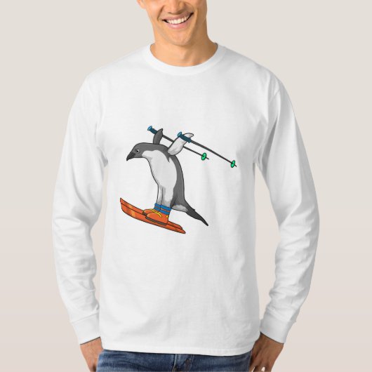 Pinguin als Skijumper mit Ski T-Shirt (Vorderseite)