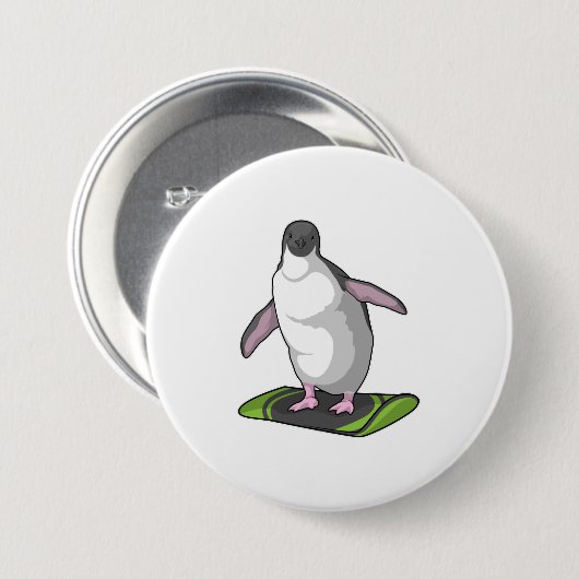 Pinguin als Snowboarder mit Snowboard Button (Vorne & Hinten)