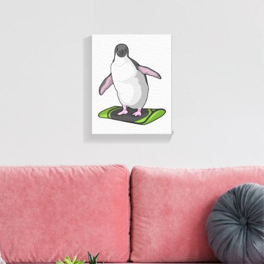 Pinguin als Snowboarder mit Snowboard Leinwanddruck (Insitu (Wohnzimmer))