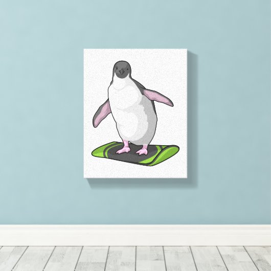 Pinguin als Snowboarder mit Snowboard Leinwanddruck (Insitu (Holzboden))