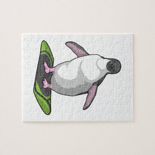 Pinguin als Snowboarder mit Snowboard Puzzle (Horizontal)