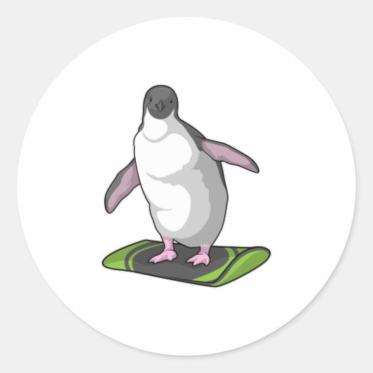 Pinguin als Snowboarder mit Snowboard Runder Aufkleber (Vorderseite)