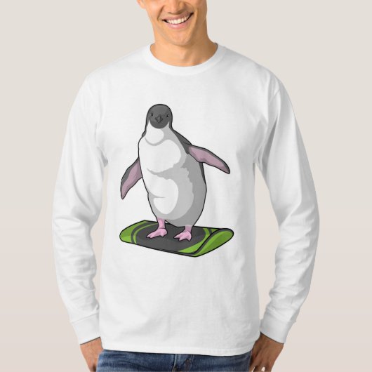 Pinguin als Snowboarder mit Snowboard T-Shirt (Vorderseite)