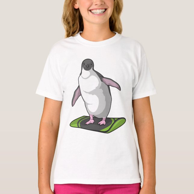 Pinguin als Snowboarder mit Snowboard T-Shirt (Vorderseite)