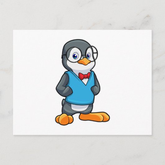 Pinguin als Streber mit Brille Postkarte (Vorderseite)