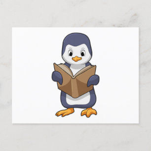 Pinguin als Streber mit Buch Postkarte