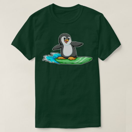 Pinguin als Surfer mit Surfbrett 1 T-Shirt (Design vorne)