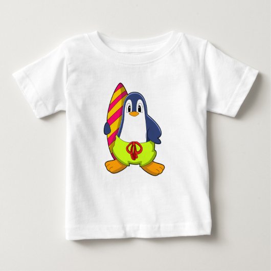 Pinguin als Surfer mit Surfbrett Baby T-shirt (Vorderseite)