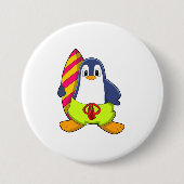 Pinguin als Surfer mit Surfbrett Button (Vorderseite)