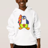 Pinguin als Surfer mit Surfbrett Hoodie (Vorderseite)