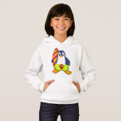 Pinguin als Surfer mit Surfbrett Hoodie (Vorne ganz)