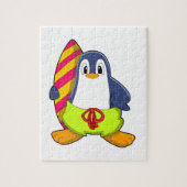 Pinguin als Surfer mit Surfbrett Puzzle (Vertikal)