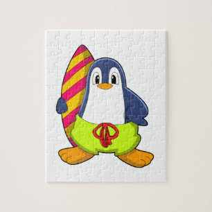 Pinguin als Surfer mit Surfbrett Puzzle