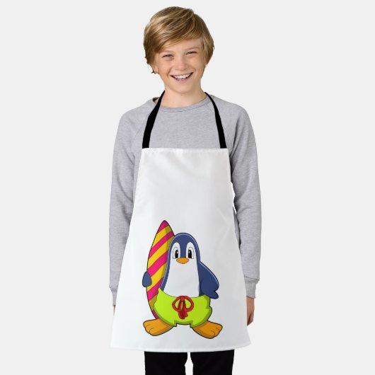 Pinguin als Surfer mit Surfbrett Schürze (Getragen)