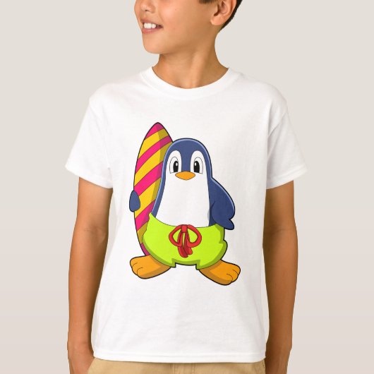 Pinguin als Surfer mit Surfbrett T-Shirt (Vorderseite)