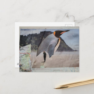 Pinguin am Strand Surrealer Collage Postkarte