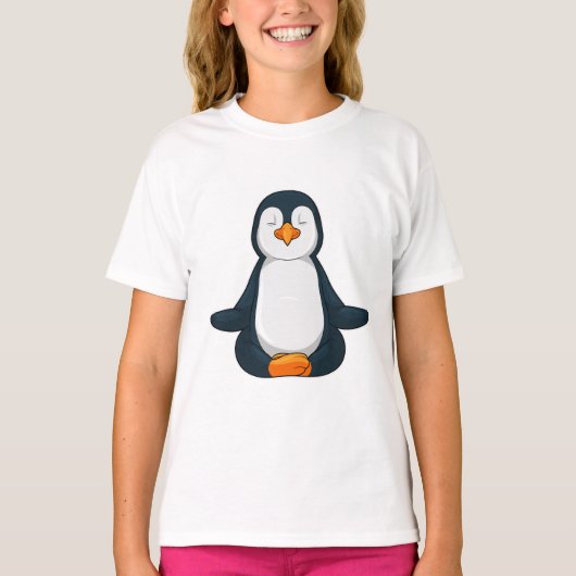 Pinguin an der Yoga-Fitness im Sitzen T-Shirt (Vorderseite)