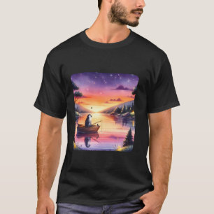 Pinguin-Angeln auf Ruderboot im ruhigen See. Sonne T-Shirt