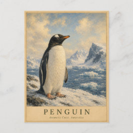 Pinguin Antarktische Küste VINTAGE Postkarte