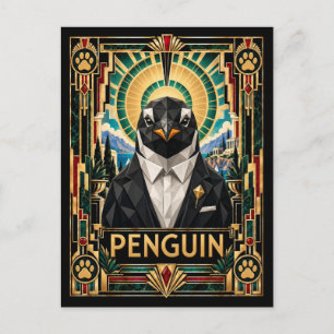 Pinguin, Art Deco Wildlife Postkarte