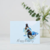 Pinguin auf blauem Hintergrund Wasserfarbe Geburts Postkarte (Stehend Vorderseite)
