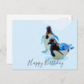 Pinguin auf blauem Hintergrund Wasserfarbe Geburts Postkarte (Vorne/Hinten)