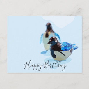 Pinguin auf blauem Hintergrund Wasserfarbe Geburts Postkarte