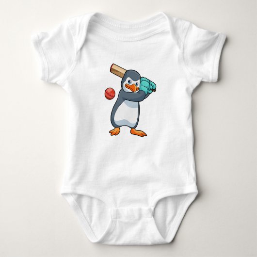 Pinguin auf Cricket mit Cricket-Fledermaus Baby Strampler (Vorderseite)