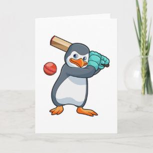 Pinguin auf Cricket mit Cricket-Fledermaus Karte