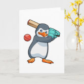Pinguin auf Cricket mit Cricket-Fledermaus Karte (Gelbe Blume)