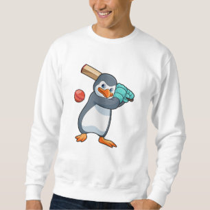 Pinguin auf Cricket mit Cricket-Fledermaus Sweatshirt