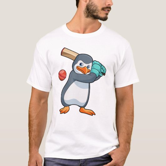 Pinguin auf Cricket mit Cricket-Fledermaus T-Shirt (Vorderseite)