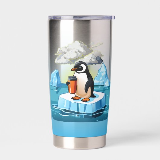 Pinguin auf der Eisberger Holding Thermobecher (Links)