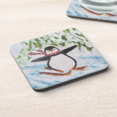 Pinguin auf der Skipiste Getränkeuntersetzer (Linke Seite)