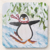 Pinguin auf der Skipiste Getränkeuntersetzer (Vorderseite)