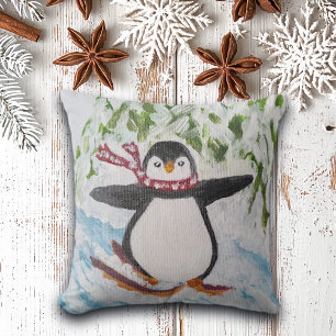 Pinguin auf der Skipiste Kissen