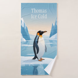 Pinguin auf Eisscholle in eisiger Landschaft Badhandtuch Set