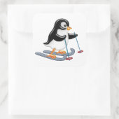 Pinguin auf Skis Quadratischer Aufkleber (Tasche)