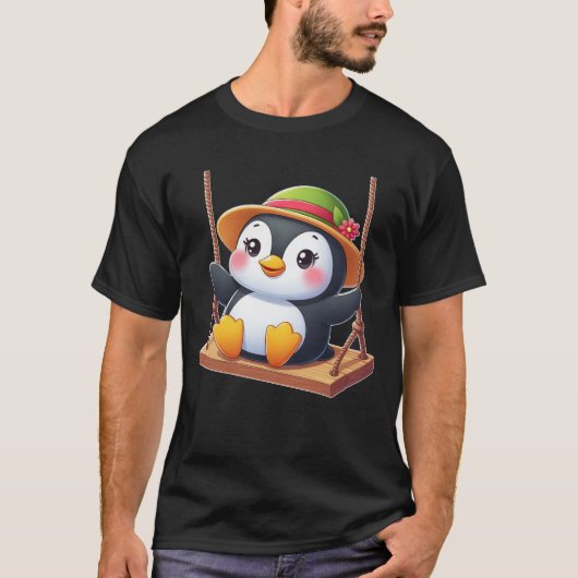 Pinguin auf Swing Playground SwingFun T-Shirt (Vorderseite)