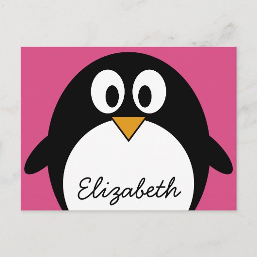 Pinguin aus niedlichem Cartoon mit rosa Hintergrun Postkarte (Vorderseite)