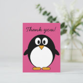 Pinguin aus niedlichem Cartoon mit rosa Hintergrun Postkarte (Stehend Vorderseite)