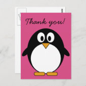 Pinguin aus niedlichem Cartoon mit rosa Hintergrun Postkarte (Vorne/Hinten)