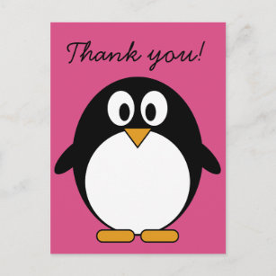 Pinguin aus niedlichem Cartoon mit rosa Hintergrun Postkarte