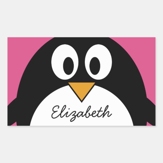 Pinguin aus niedlichem Cartoon mit rosa Hintergrun Rechteckiger Aufkleber (Vorderseite)
