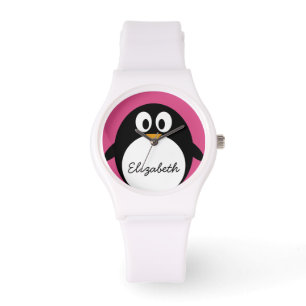 Pinguin aus niedlichem Cartoon, rosa und schwarz Armbanduhr