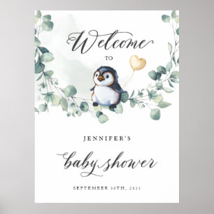 Pinguin Baby Dusche Begrüßungszeichen Poster