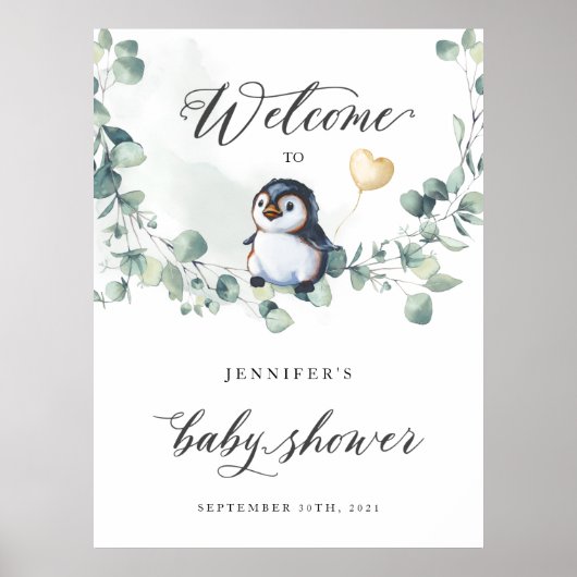 Pinguin Baby Dusche Begrüßungszeichen Poster (Vorne)