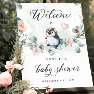 Pinguin Baby Dusche Begrüßungszeichen Poster