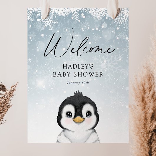 Pinguin Baby Dusche Begrüßungszeichen Poster